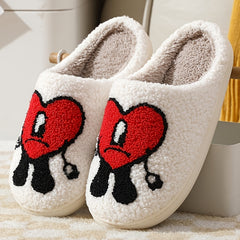 Women's Heart Plush Indoor Slippers Warm Comfy Slide Shoes