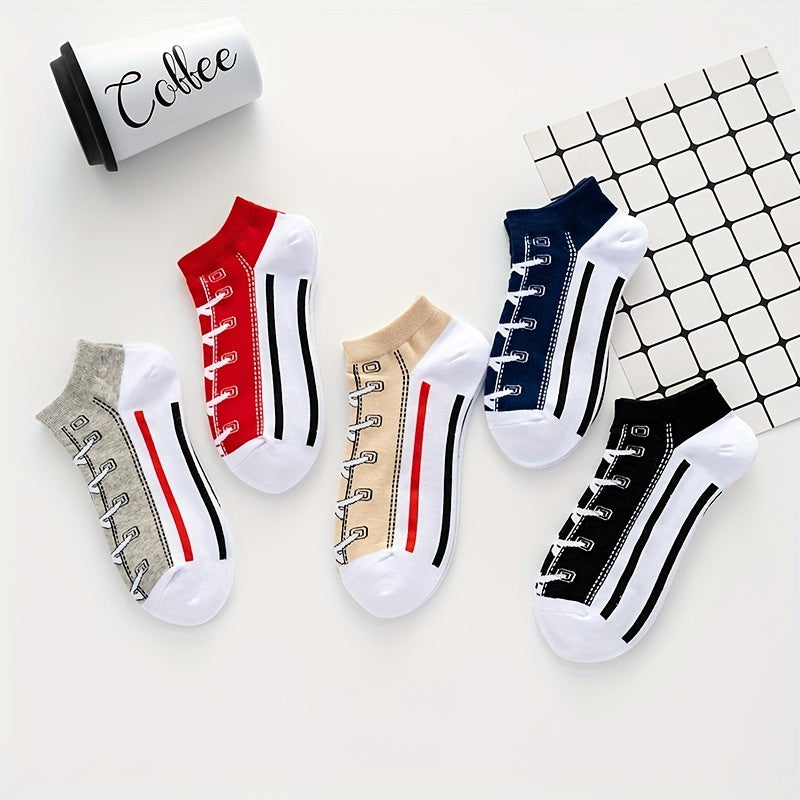 5 Pairs Novelty Shoes Pattern Ankle Socks Cotton Mixed Color Pack