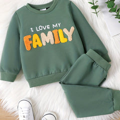 Baby Boy's I LOVE MY FAMILY Print Casual Set Kid's Pullover Top & Pants