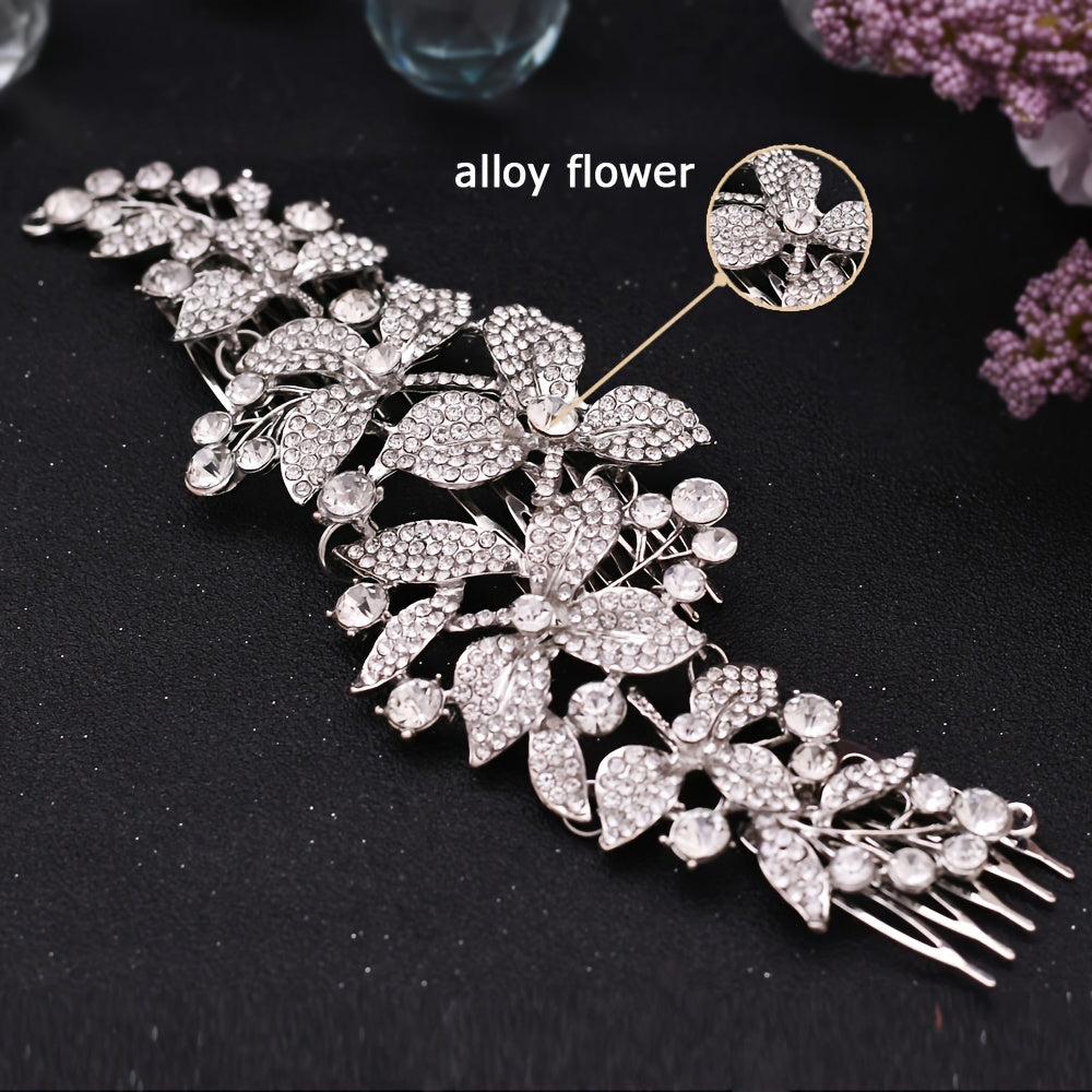 Boho Rhinestone Bridal Hair Comb Floral Wedding Accessory