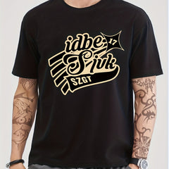 Solid Cotton Retro Letter Print Men's Graphic Crew Neck T shirt