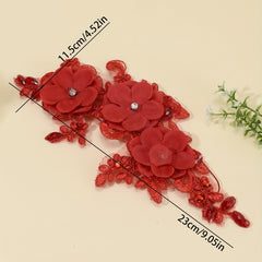 Red Flower Head Piece Rhinestone Bridal Hair Accessories