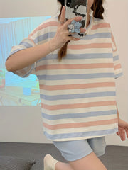 Striped Pajama Set Crew Neck Top & Shorts Women's Sleepwear & Loungewear