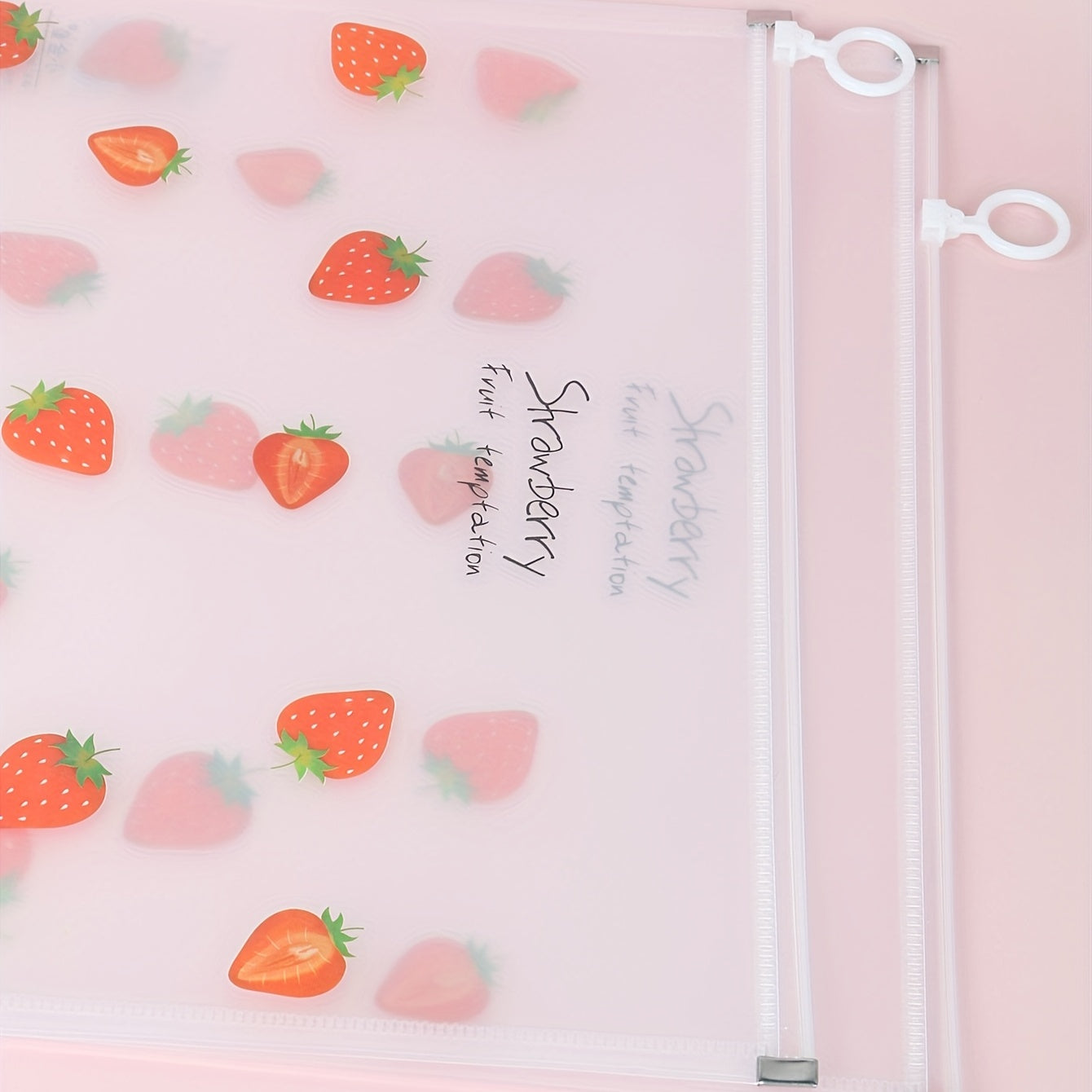 Strawberry Patterned Clear Document Bag