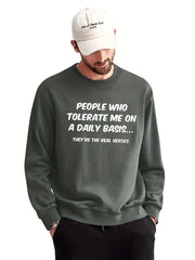 Funny Slogan Print Sweatshirt Men's Casual Graphic Crew Neck Pullover Sweatshirt