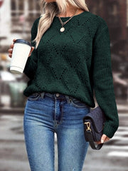 Solid Knit Long Sleeve Crew Neck Sweater for Women