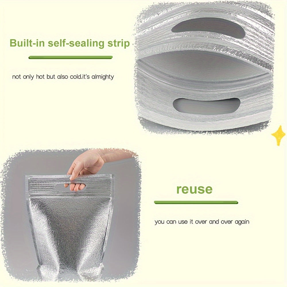5pcs Zipper Reusable Aluminum Lunch Bag Portable Food Thermal Bag