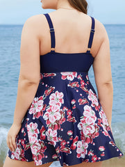 Women's Plus Floral Print Knot Front Tankini Set