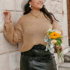 Lantern Sleeve Mock Neck Pullover Sweater