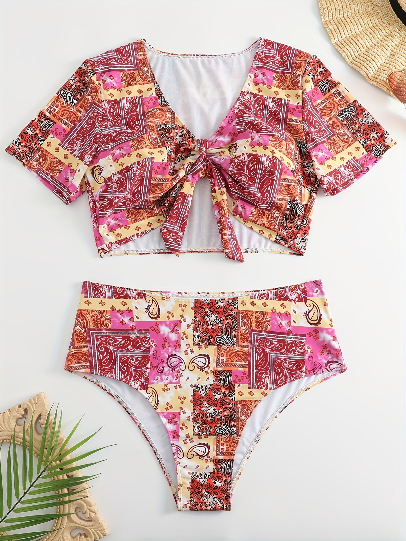 Paisley Print Tankini Set with Knot Front