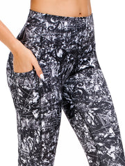 High Waist Graffiti Print Leggings with Pockets for Women