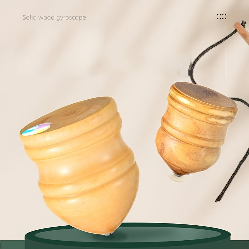 Solid Wooden Tops with Whips Fitness Ice Playing Hand Playing Wooden Toys