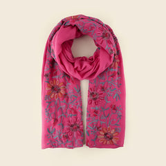 Vintage Embroidered Flowers Scarf Shawl Linen Scarf