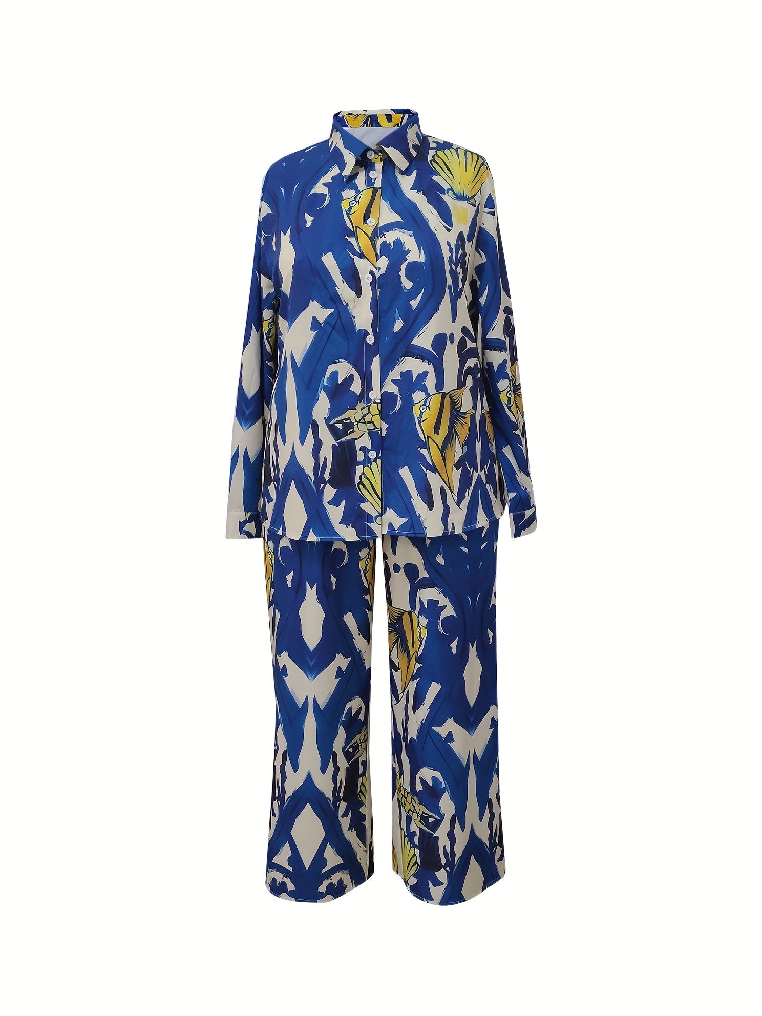 Women's Plus Graphic Print Long Sleeve Shirt & Pants Set