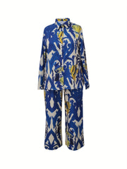 Women's Plus Graphic Print Long Sleeve Shirt & Pants Set