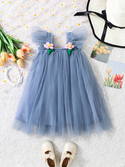 Girls Sweet Princess Mesh Puffy Skirt Ruffle Overall Dress