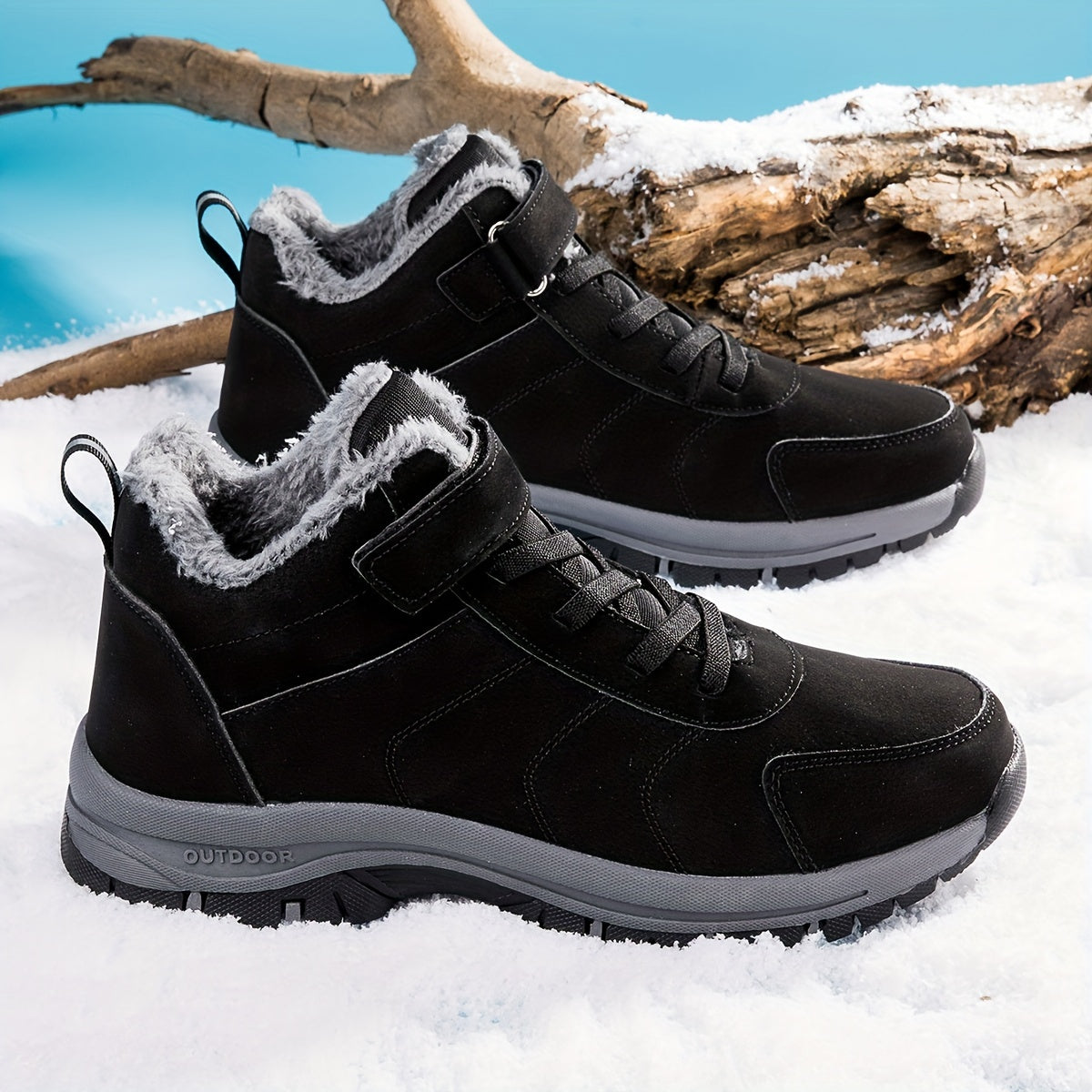 Men's Durable Hiking Shoes Plush Lining Anti-Skid PU Leather
