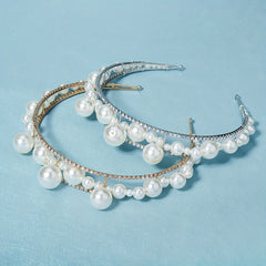 Rhinestone Headband Faux Pearl Beads Crown Hair Accessories
