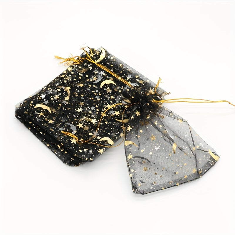 20pcs Golden Stars Moon Drawstring Gauze Bag for Candy Jewelry