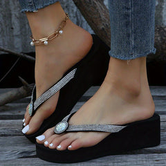 Women's Rhinestone Wedge Flip Flops