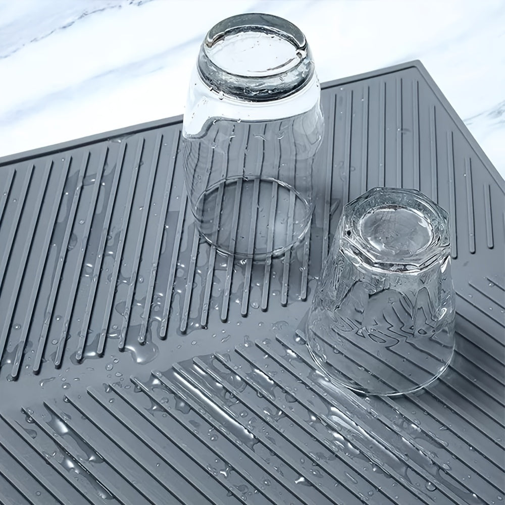 Non Slip Silicone Dish Drying Mat Foldable Draining Tray Gray