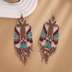 Long Beaded Tassel Earrings Bohemian Style Fringe Drop Earrings