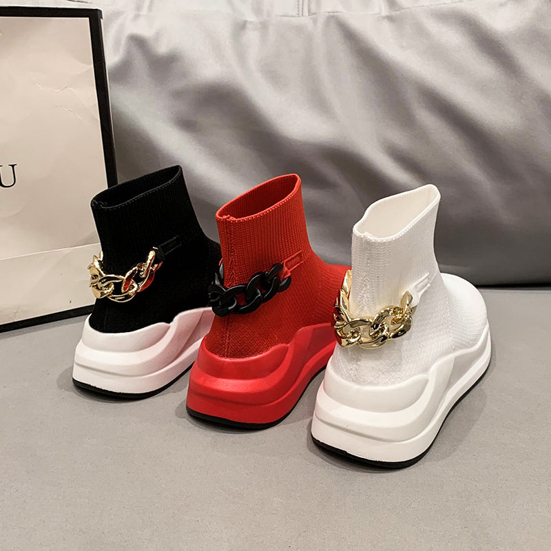 Knitted Slip On Sock Boots Platform Sneakers