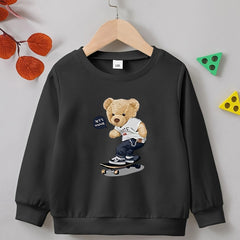 Street Style Bear Skating Print Boys Casual Pullover Sweatshirt
