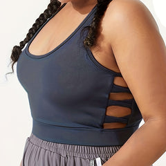 Plus Size Sports Bra Cut Out Side Racer Back Shockproof Running Yoga Bra