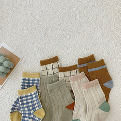 5pairs Unisex Cotton Plaid Mid Tube Socks