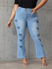 Butterfly Print High Rise Flared Leg Jeans