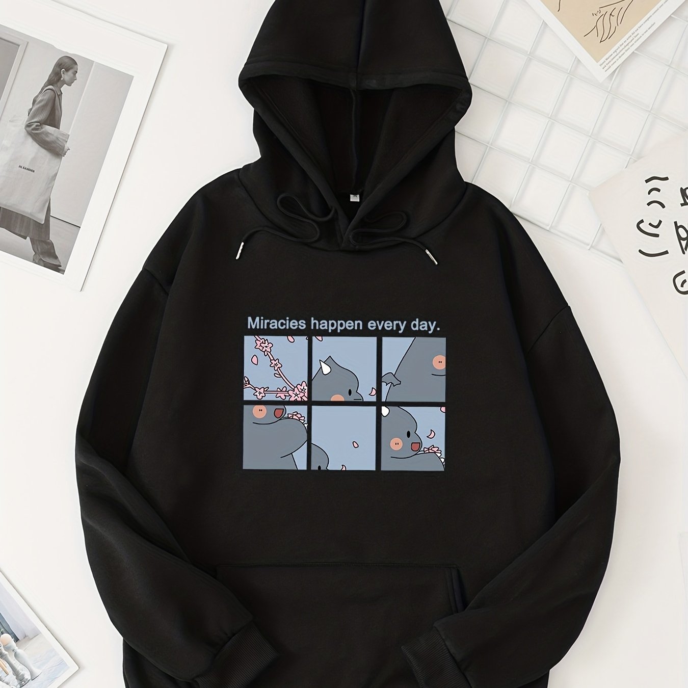 Graphic Print Kangaroo Pocket Hoodie Women's Clothing