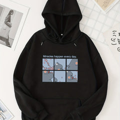 Graphic Print Kangaroo Pocket Hoodie Women's Clothing