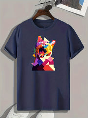 Cat Pattern Print Men's Comfy Sports T-shirt Graphic Tee