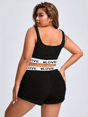 Contrast Letter Tape Tank Top & Shorts Pajama Set