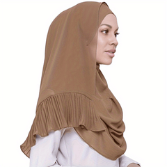 Pleated Ruffles Chiffon Hijab Solid Stitching Scarf Shawl for Women