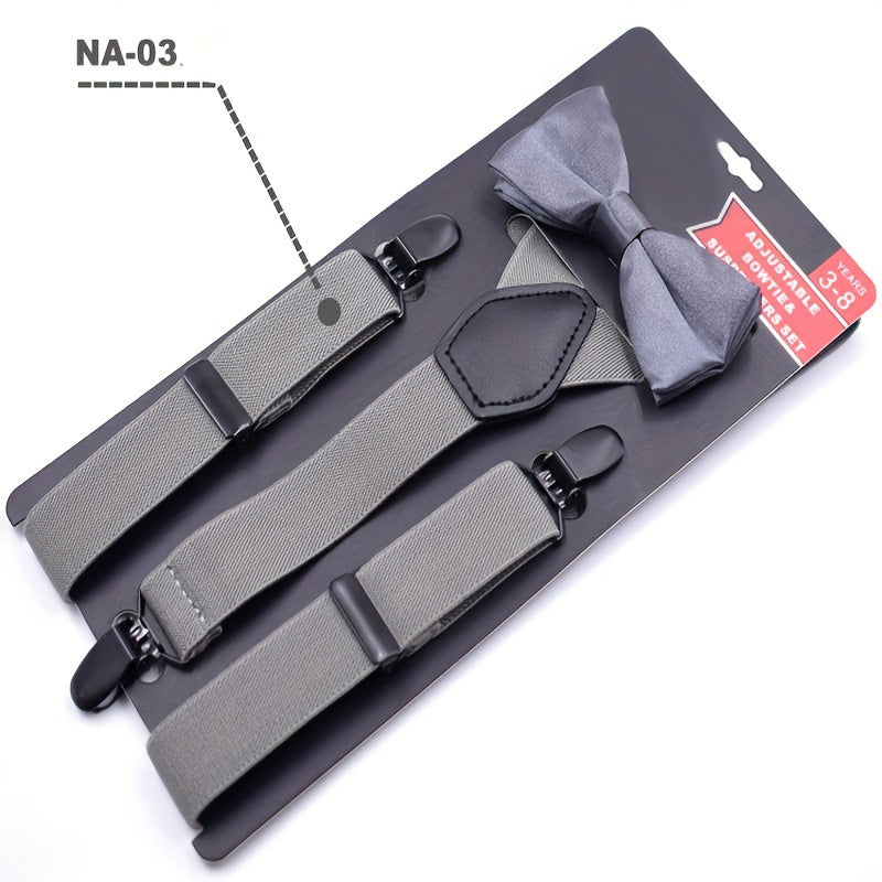 2pcs Boys Teen Casual Adjustable Y Shape Suspenders & Bowtie Set