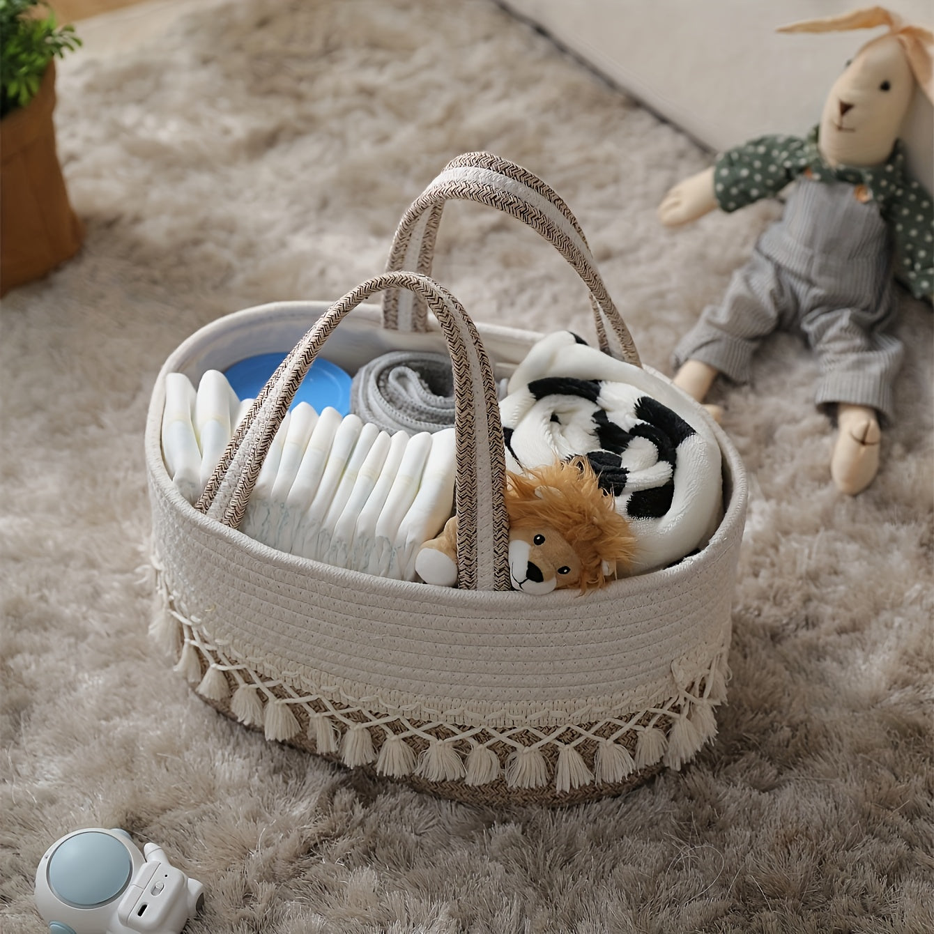 Boho Style Tassel Detachable Woven Storage Basket - Nursery and Home Organizer