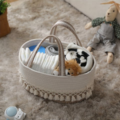 Boho Style Tassel Detachable Woven Storage Basket - Nursery and Home Organizer