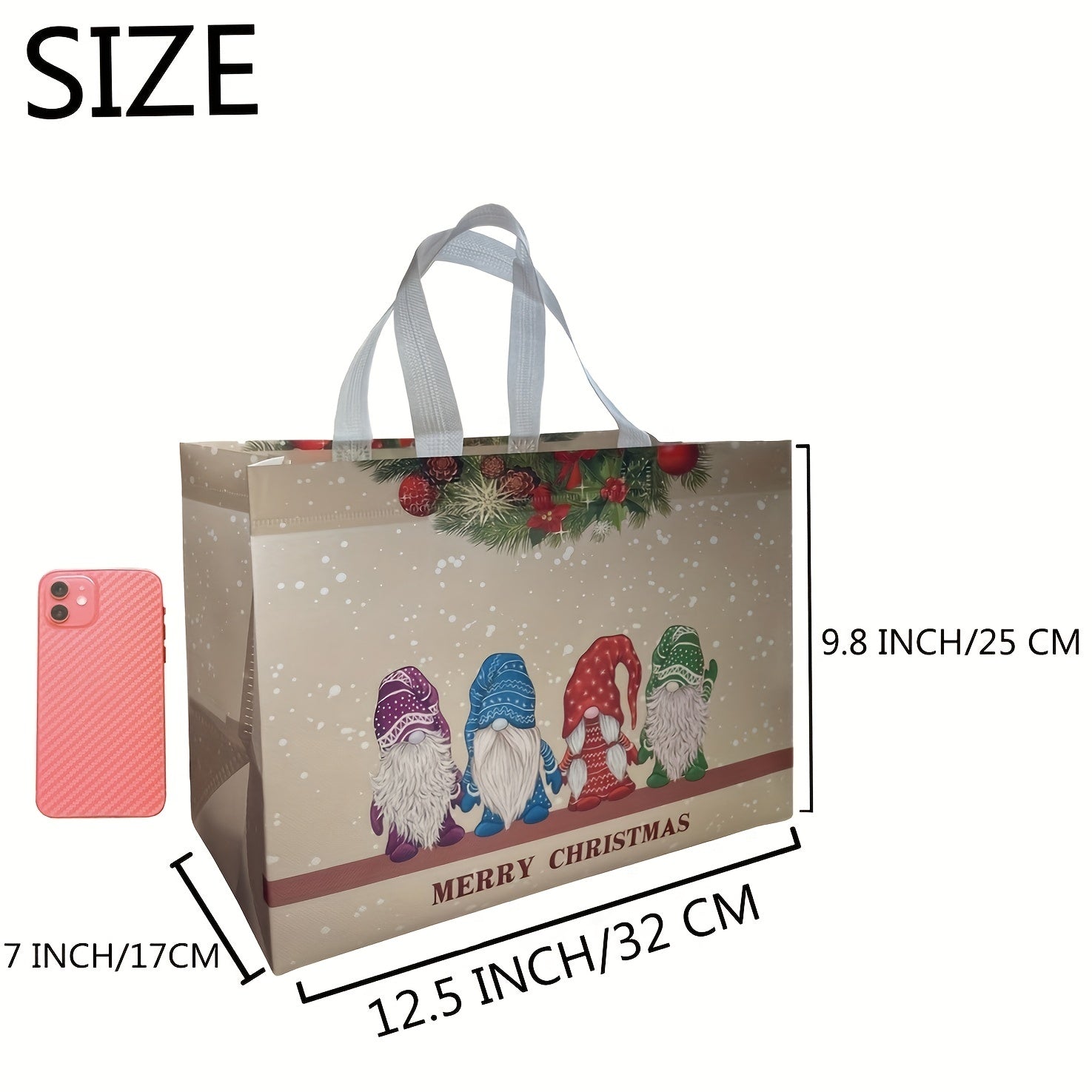 4 Pcs Christmas Tote Bags Reusable Xmas Gift Bags Treat Goodie Bag Waterproof