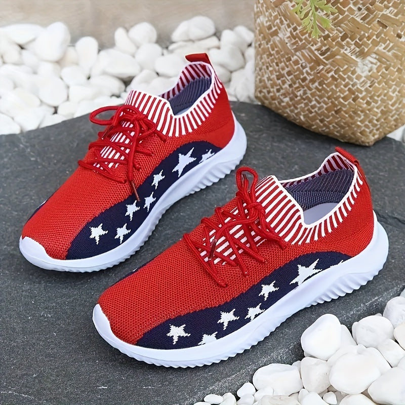 Women's Star Pattern Sneakers Lace up Running Shoes Breathable Sports Shoes