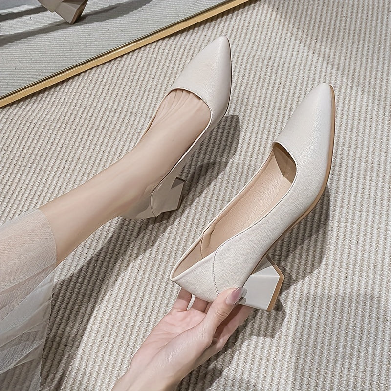 Women's Solid Court Pumps Pointed Toe Mid Heels Office Work Shoes