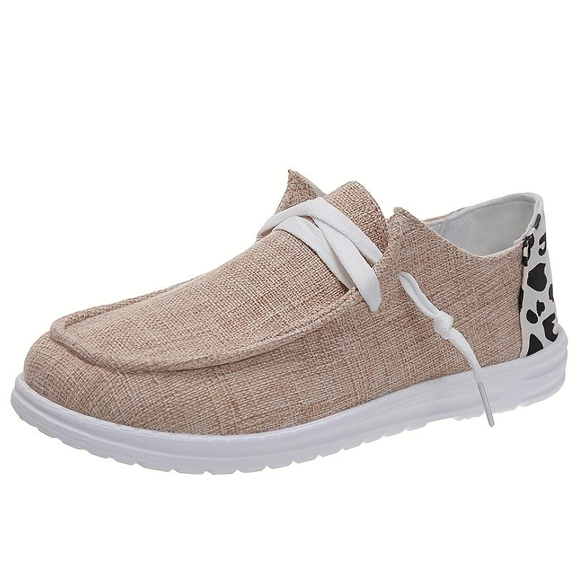 Leopard Printed Canvas Lace Up Loafers - Women's Casual Shoes