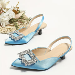 Rhinestone Decor Kitten Heel Slingback Sandals
