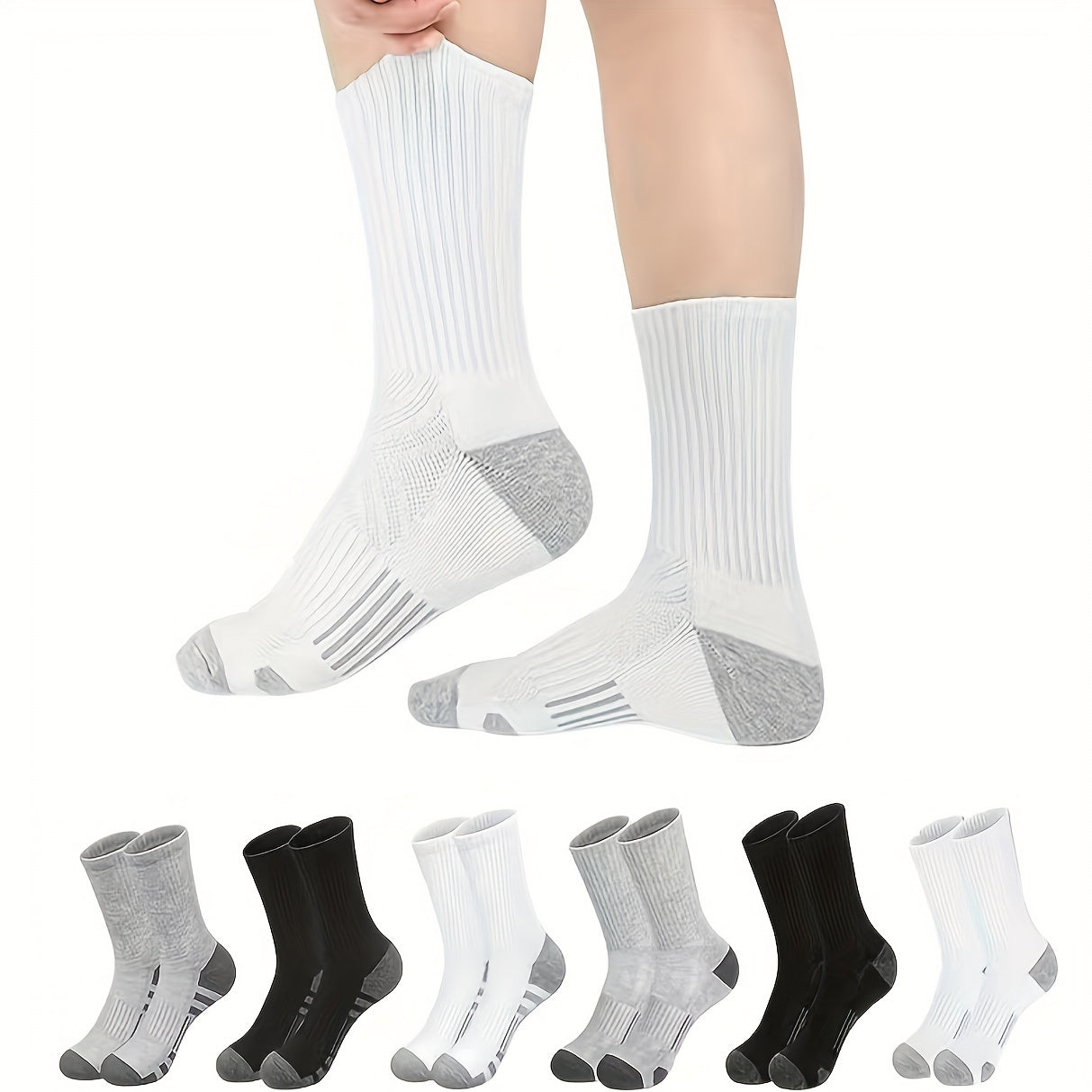Men's Mid Crew Sport Socks, 3 Pairs, Sweat Absorbing, Comfy & Breathable