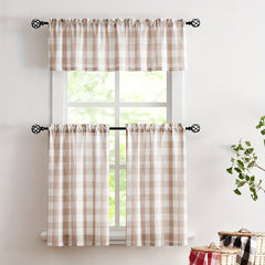 Plaid Pattern Tiers Cafe Curtains Semi shading Semi transparent Window