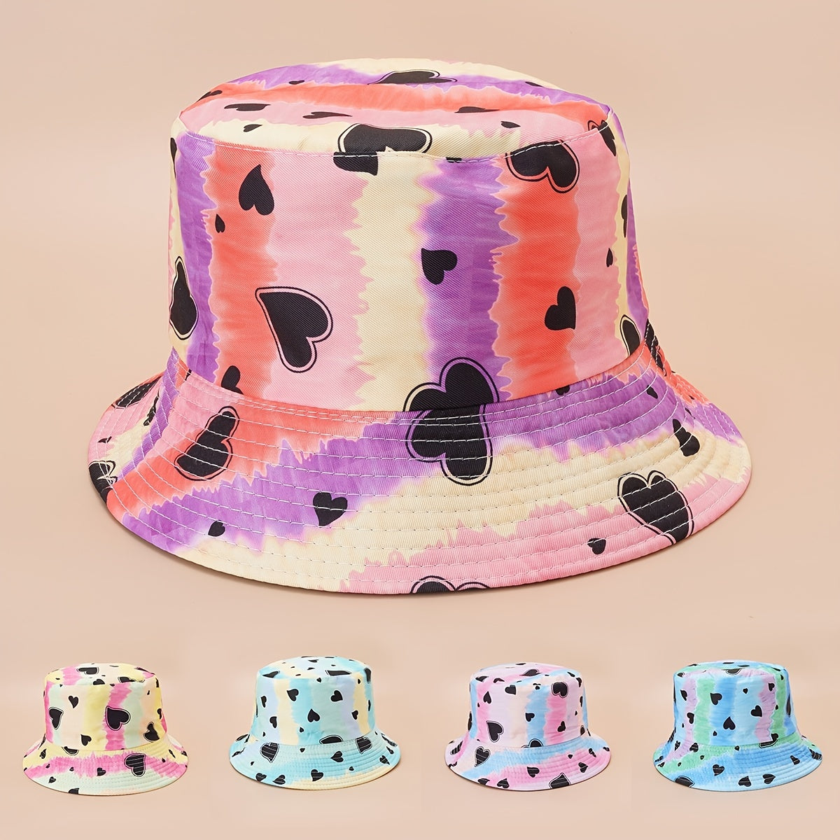 Love Heart Print Graffiti Bucket Hat Sun Hat Japanese Style Fisherman Hat