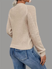 Eyelet Cutout Knitted Pullover Top V Neck Sweater for Women