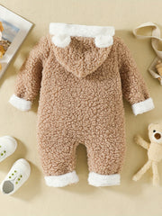 Furry Bear Hooded Baby Jumpsuit with Ears