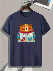 Shy Bear Print Men's Graphic T-shirt for Summer